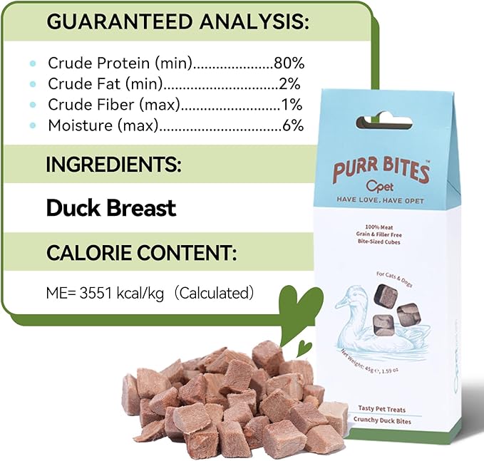OPET Freeze Dried Duck Cat Treats, Single Ingredient Grain Free High Protein Pet Food for Cats and Dogs, Healthy Training Snacks,Freeze Dried Food Topper (Duck Cubes, 6.36 Ounce)