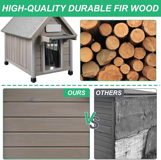 20.5" L Outdoor Dog House with Waterproof Asphalt Roof for Small to Medium Dogs,Large Wooden Indoor Dog Kennel with Anti-Chewing Metal,Oxford Cloth Window,Durable Doghouse for 1-2 Dogs