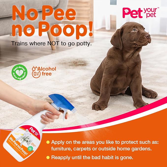 No Pee No Poop Dog Potty Training Spray, 16 Fl Oz – Non-Toxic Dog Spray to Prevent Peeing and Pooping – Natural No Urine Marking Scent Corrector - No Here Stops Dogs Peeing Indoor/Outdoor