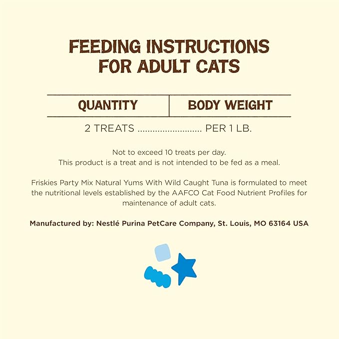 Purina Friskies Natural Cat Treats, Party Mix Natural Yums With Wild Caught Tuna and Added Vitamins, Minerals and Nutrients - 20 oz. Canister