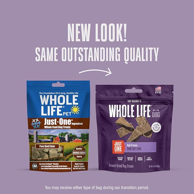 Whole Life Dog Just One Beef Liver Freeze Dried Dog Treats - Human Grade High Protein Food, Healthy Training Snacks, Freeze Dried Food Toppers, USA Made Natural Treats - 18 oz (Pack of 1)