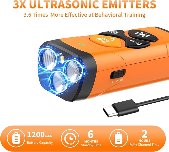 Ultrasonic Dog Trainer Dog Bark, Deterrent Devices for Own or Neighbor's Puppy, Device Safe & Effective Portable Anti Barking Device for Dogs Indoor Outdoor Use Orange Black