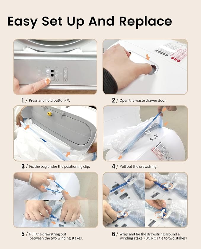 Cat Litter Box Liners-60 Count, Drawstring Cat Litter Waste Receptacles Bags for LELO ELVES LMSP-10-18" x 18"