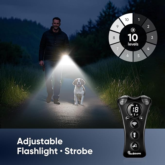 Adjustable Ultrasonic Dog Trainer β World's First Variable Frequency Pet Behavior Corrector with 10 Level Ultra Sound, 18 Dog Whistles, Anti-Bark Strobe Light, Humane Dog Deterrent (Black)