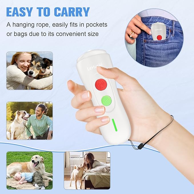 Anti Barking Device Rechargeable Ultrasonic Dog Bark Deterrent Stops Bad Behavior Up to 50 Ft Effective Control Range Safe Humane for Indoor Outdoor Use White