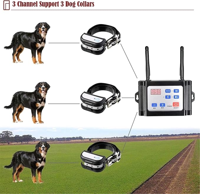 Wireless Dog Fence & Dog Training 2 in 1 System,Electric Wireless Fence Container for Dogs with Remote, Adjustable Range Control & Display Distance, Waterproof Reflective Stripe Collar for All Dogs,fo
