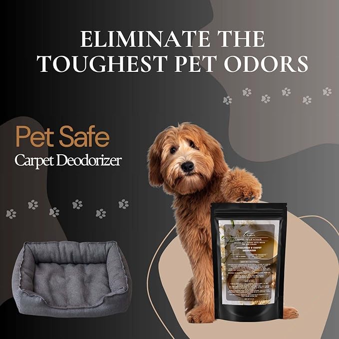 White Tea & Ginger Carpet Freshener Powder: Powerful Odor Eliminator for Home, Upholstery Deodorizer, Carpet Deodorizer, Pet Urine, Cat Litter Box - White Tea & Ginger Fragrance.