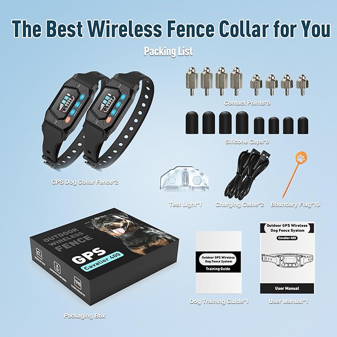 Wireless Dog Fence for 2 Dogs - Pet Containment System Electric Fence for Dogs Radius Up to 33-9999Yard for Large Area, Rechargeable Waterproof Training Collar with 3 Warning Modes for Large Dogs