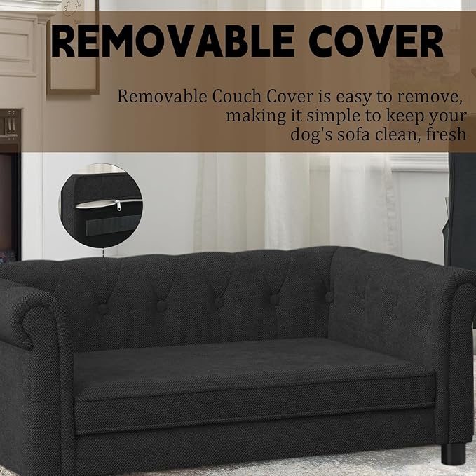 39" Dog Sofa Couch Bed for Small to Large Dogs, Soft Memory Foam Pet Sofa with Removable Cover, Comfortable Pet Couch with Backrest and Armrests, Easy to Clean and Maintain
