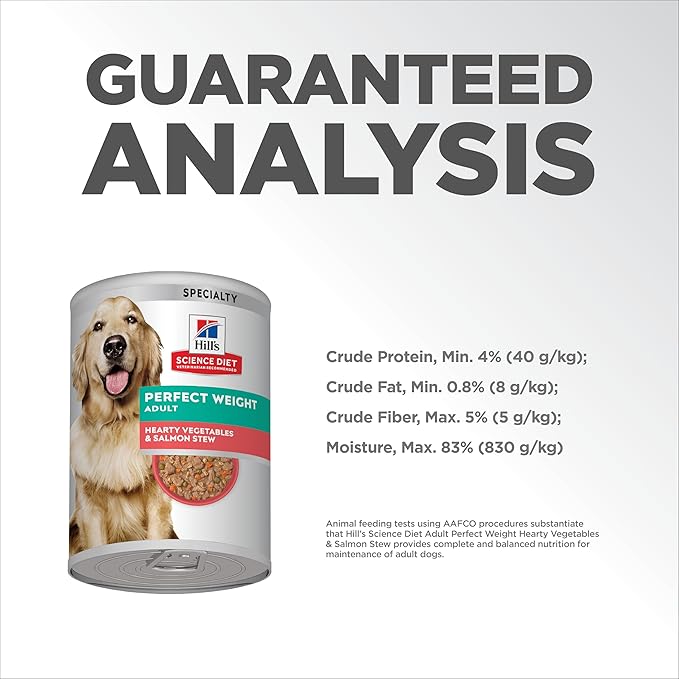 Hill's Science Diet Perfect Weight, Adult 1-6, Weight Management Support, Wet Dog Food, Salmon & Vegetables Stew, 12.5 oz Can, Case of 12