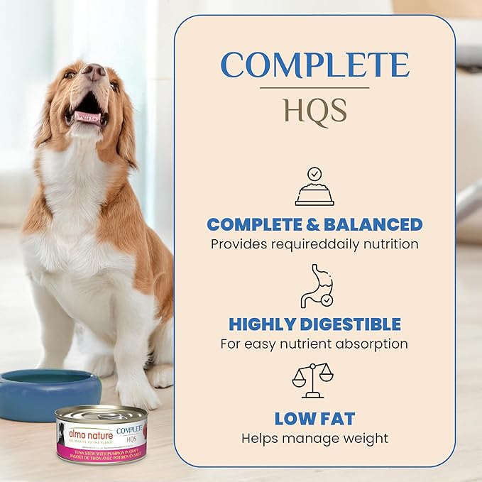 almo nature HQS Complete Wet Dog Food Tuna Stew with Pumpkin in Gravy 5.5 oz, Pack of 12