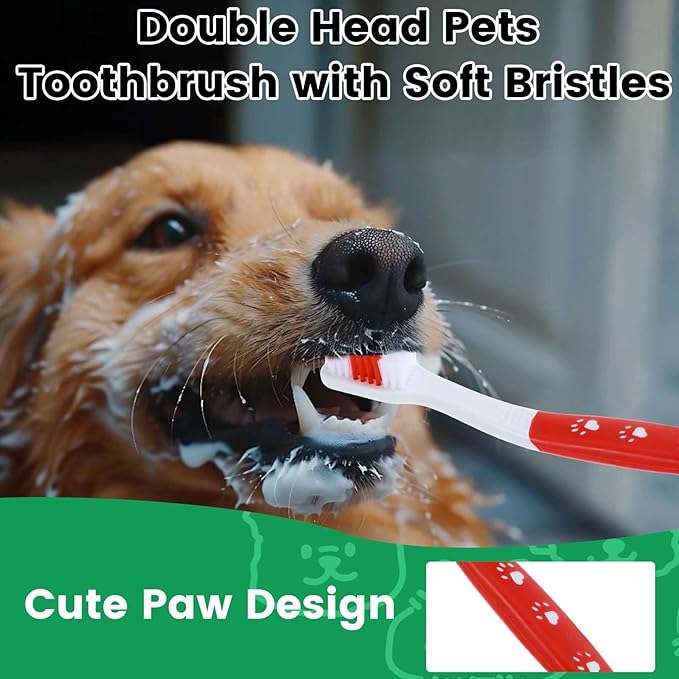 3 Pack Pet Toothbrush Double Headed Dog Toothbrush with Soft Bristles for Dogs Cats, Small and Large Breed Dogs Cats with Soft Bristles, Non Slip Puppy Toothbrush Kit (Red, Green, Blue)