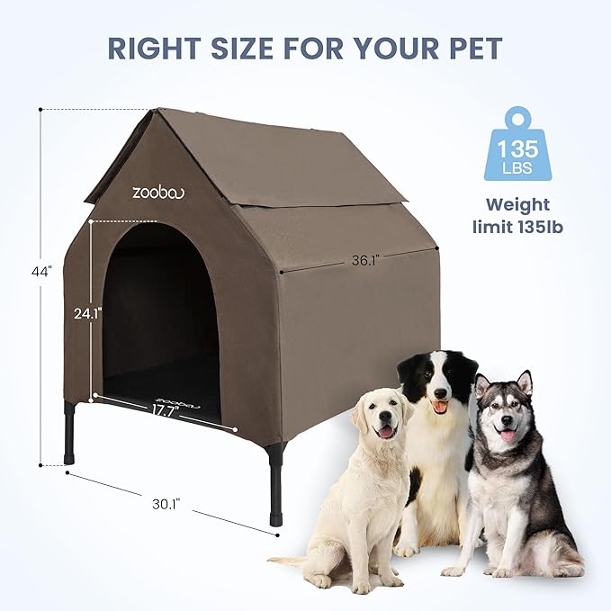 36" Large Dog House for Large Dog Indoor or Outside, Weatherproof 600D PVC Dog House Outdoor, Featuring Breathable 2x1 Textilene Elevated Dog Bed, Easy Clean(Brown)