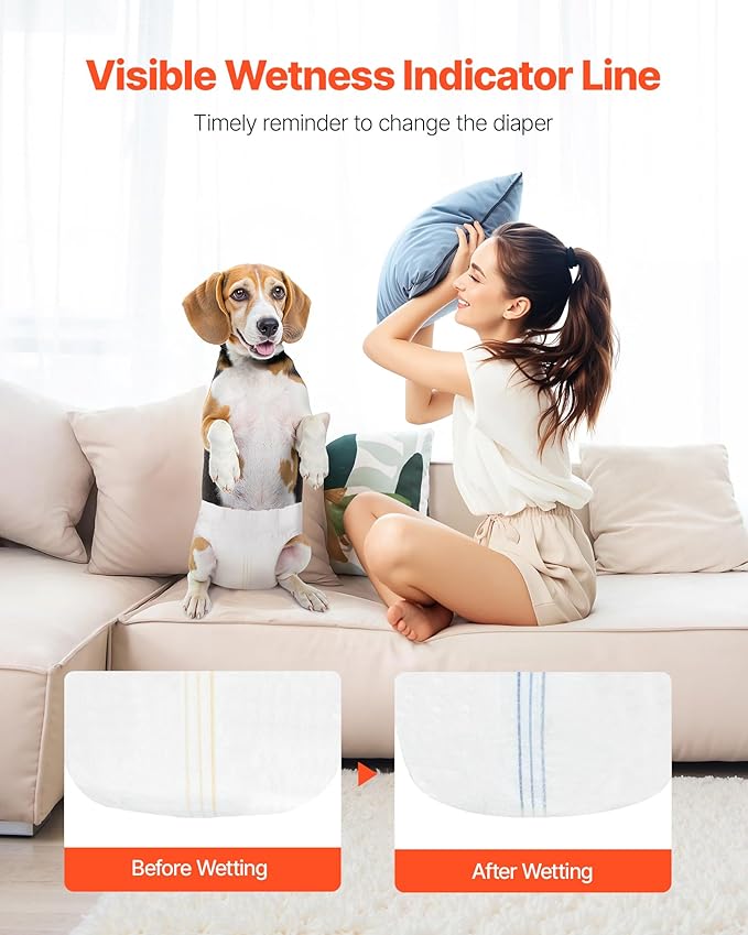 VEVOR Disposable Dog Diapers, Super Absorbent Female Dog Diapers, 360° Leak-Proof Female Doggy Pet Diaper with Wetness Indicator for Heat Period, Training, Incontinence - XS, 144 Count (2 Packs of 72)
