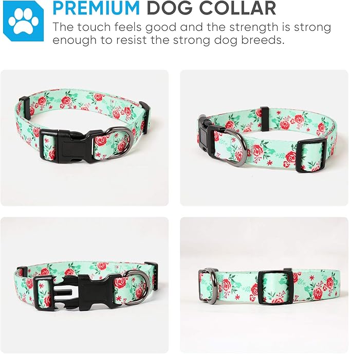 HEELE Dog Collar, Adjustable Soft Dog Collar for Small Medium Large Dogs,Floral Patterned Puppy Collars with Quick Release Buckle S Length 9.84''-14.96'