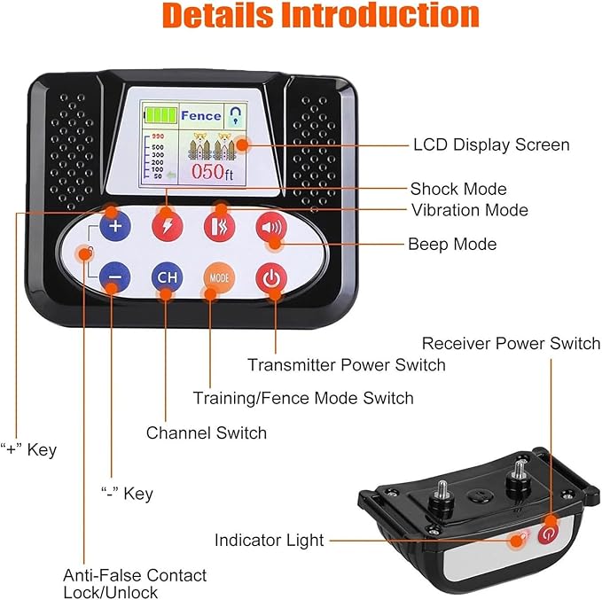 Wireless Dog Fence, Electric Dog Fence & Remote Training Collar, Vibration & Shock, IP65 Waterproof Collar for Large and Medium Dogs with 3 Training Modes, Dog Container Boundary System,for3dogs