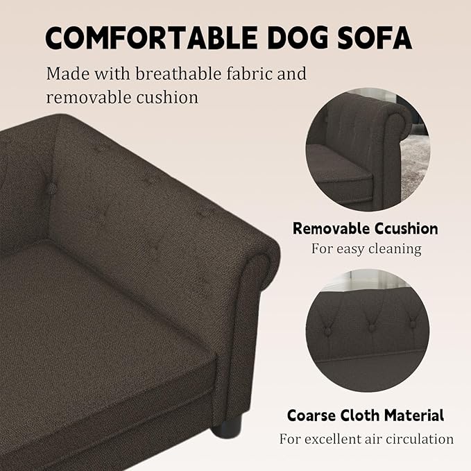 39" Dog Sofa Couch Bed for Small to Large Dogs, Soft Memory Foam Pet Sofa with Removable Cover, Comfortable Pet Couch with Backrest and Armrests, Easy to Clean and Maintain