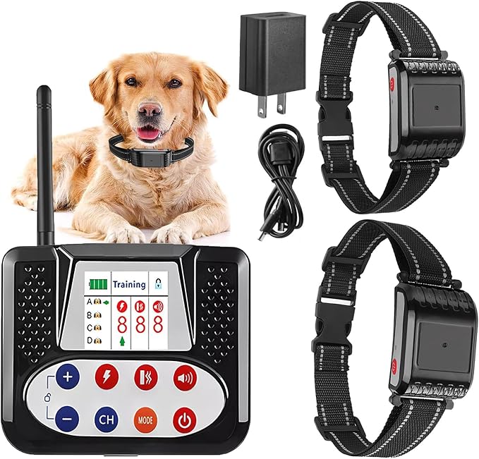 Wireless Dog Fence, Electric Dog Fence & Remote Training Shock Collar 2-in-1,Waterproof Rechargeable, Cover Up to 8 Acre, Portable Pets Safe Containment System for Outdoor,Yard,Indoor,,for2dogs