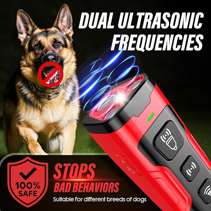Dog Bark Deterrent Device, 3X Ultrasonic Anti Barking, 6 Training Modes 23 FT Range Barks No More Indoors Outdoors Behavior Correct Safe & Humane Rechargeable Compact Bark Control for Dogs RED