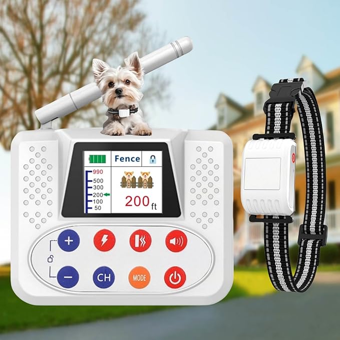 Wireless Dog Fence, Electric Fence for Dog with Big LCD Screen, Portable Pet Wireless Fence with 2.4G Antenna, Waterproof Dog Perimeter Collar for Outdoor Use, Adjustable for Large Medium Small Dogs