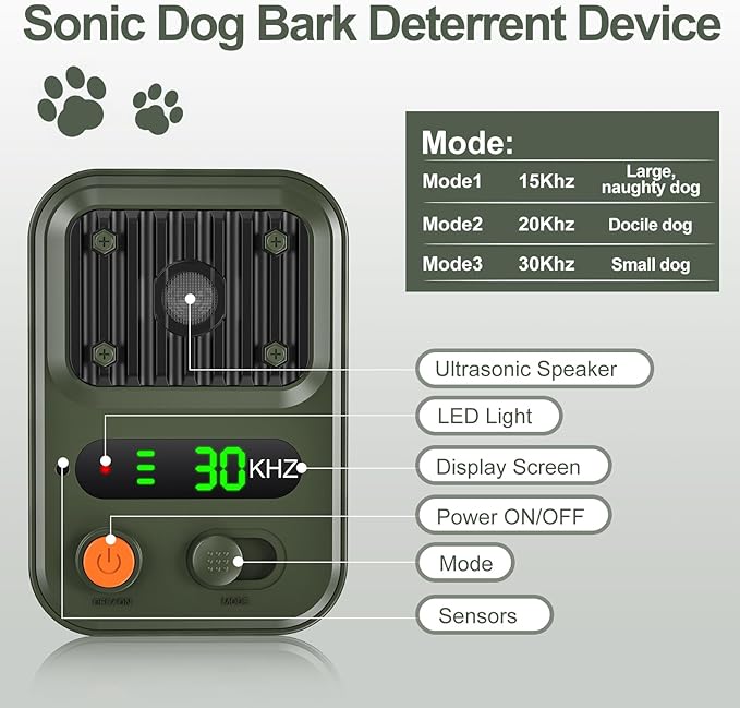 Anti Barking Devices, Auto Bark Deterrent Devices with 3 Modes, Rechargeable Dog Barking Silencer Sonic Barking Deterrent, Barking Box Barking Control Devices Indoor/Outdoor Safe for Dog G