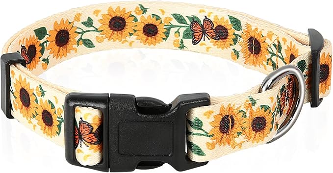 HEELE Dog Collar, Adjustable Soft Dog Collar for Small Medium Large Dogs,Sunflower Floral Patterned Puppy Collars with Quick Release Buckle Sunflower Yellow S Length 9.84''-14.96'