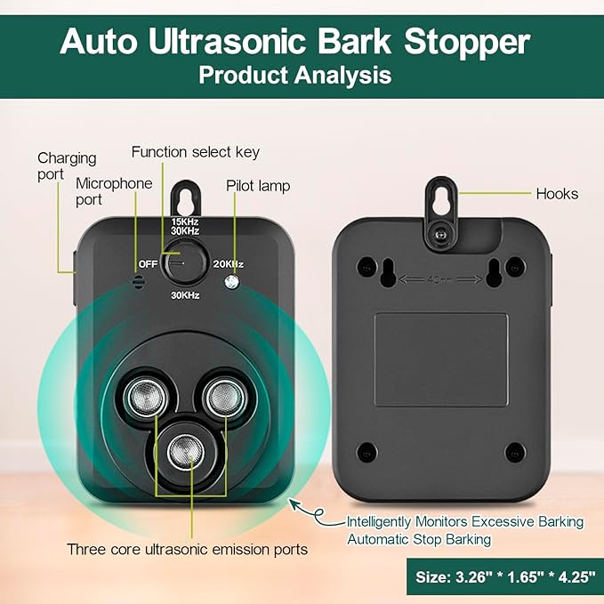 Anti Barking Device, Auto Dog Barking Control Devices with 3 Modes, Rechargeable Ultrasonic Bark Box Dog Barking Deterrent Devices, Effective Stop Barking Dog Devices Safe for Indoor Outdoor Dogs