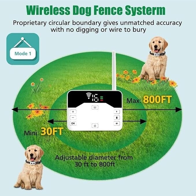 Wireless Dog Fence Electric Training Collar 2 in 1, Dog Boundary Containment System, Beep & Shock Dog Fence with Waterproof Collar, Adjustable Control Range, Pet Fence for Stubborn Dogs,for3dogs