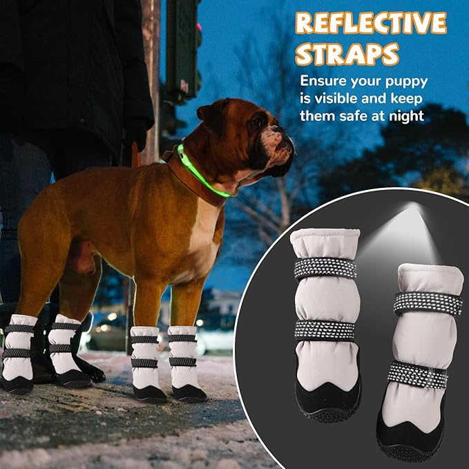 Winter Dog Snow Boots with Warm Wool Lining, Dog Shoes for Large Small Medium Dogs, Dog Booties and Paw Protectors, Anti-Slip Dog Shoes with Reflective for Snow, Hardwood Floors, Hiking (Size 7)