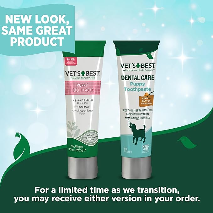 Vet's Best Dog Toothpaste & Toothbrush Kit for Puppies – Puppy Essentials – Dog Toothbrush & Toothpaste for Young Dogs- Perfect for Puppy Teething, Freshens Breath - Peanut Butter Flavor, 3.5 oz