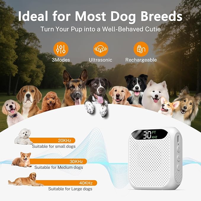 Anti Barking Devices 30FT Effective Range 3 Adjustable Modes Ultrasonic Dog Bark Deterrent for All Dogs