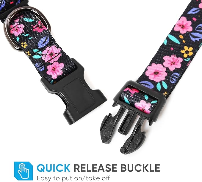HEELE Dog Collar, Adjustable Soft Dog Collar for Small Medium Large Dogs,Floral Patterned Puppy Collars with Quick Release Buckle XS Length 8.5''-11''
