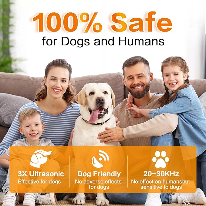 Anti Barking Device for Dogs – Ultrasonic Rechargeable Bark Deterrent with 4 Safe Modes, 50ft Range, Portable and Effective for All Dogs