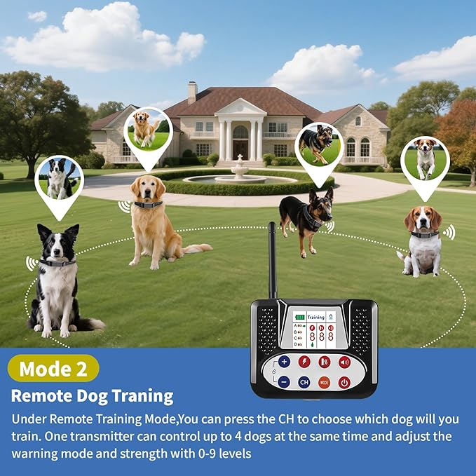 Wireless Dog Fence & Training Collar,Invisible Fence for Dogs with Shock/Vibration Modes,Waterproof & Adjustable Perimeter Dog Collar for Safety and Outdoor,1dog,Dog Boundary Collar System Wireless