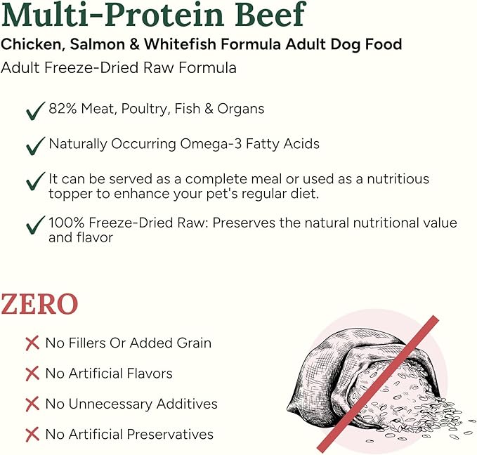 360 Pet Nutrition Freeze-Dried Raw Dog Food, High-Protein Multi-Protein Blend w/Beef, Chicken, Fish, Organs, Superfoods, No Fillers, 5 oz Trial Size Bites/Kibble – Made in USA