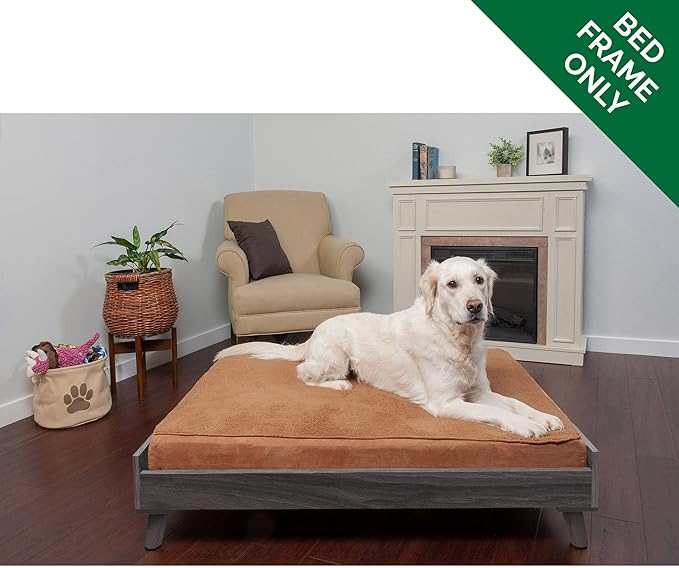 Furhaven Elevated Dog Bed Frame for 40" x 32" XL Dog Beds, Easy Assembly - Mid-Century Modern Bed Frame - Gray Wash, Jumbo/XL