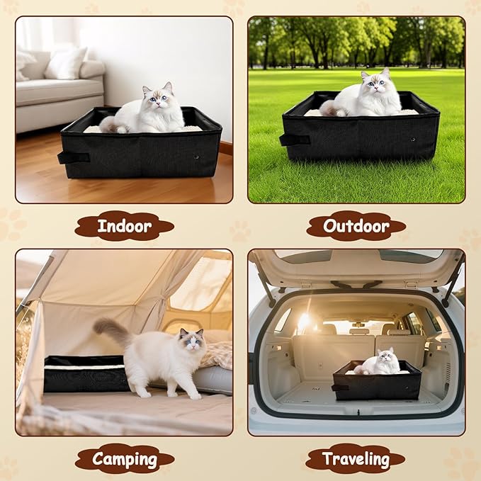Portable Litter Box for Cats, Foldable & Waterproof Cat Travel Litter Box, 15.75 * 11.82 * 3.94 Inches, Traveling & Camping Cat Supplies - Pink