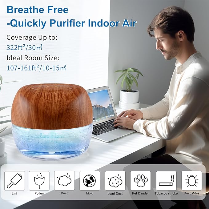 Water-Based Purifier Air Washer, Air Revitalizer & Freshener, Air Fresher with 7 LED Color Changing Light for Rooms (DarkYellow)