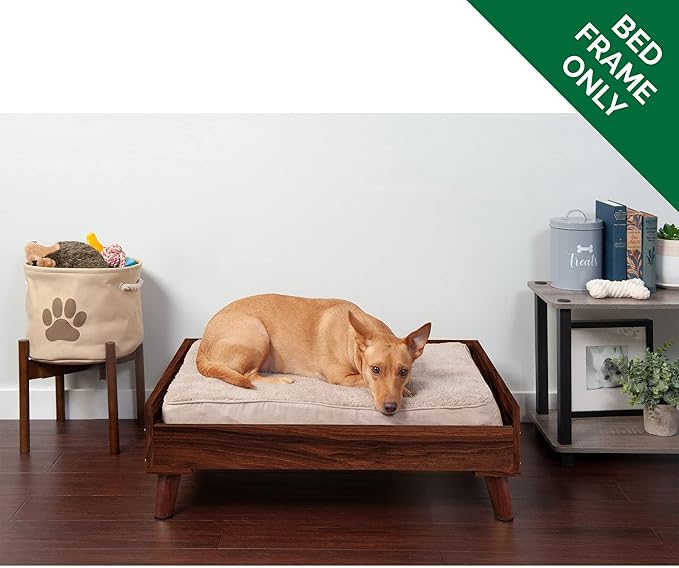 Furhaven Elevated Dog Bed Frame for 30" x 20" Medium Dog Beds, Easy Assembly - Mid-Century Modern Bed Frame - Walnut, Medium