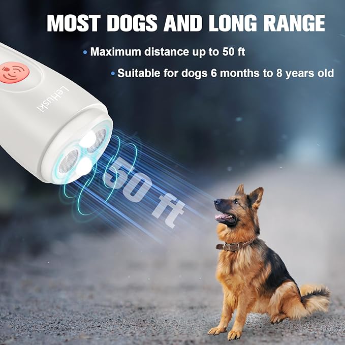 Anti Barking Device Rechargeable Ultrasonic Dog Bark Deterrent Stops Bad Behavior Up to 50 Ft Effective Control Range Safe Humane for Indoor Outdoor Use White