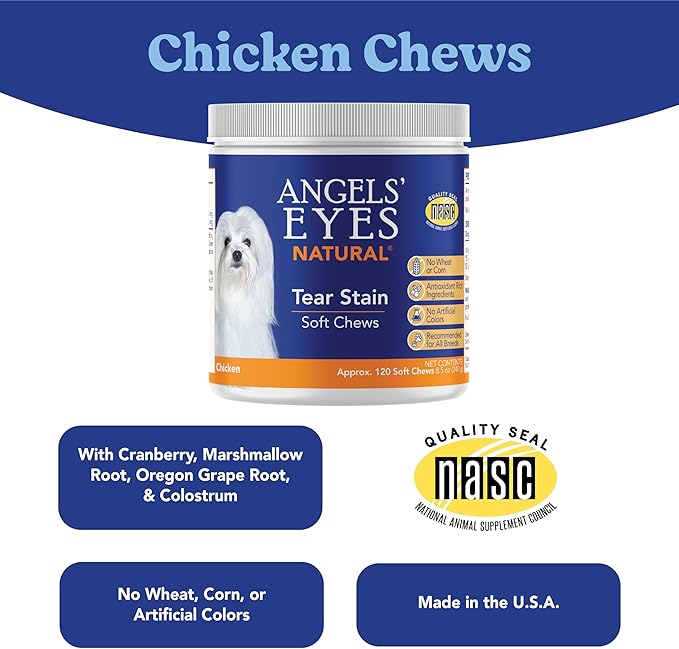 ANGELS' EYES Natural Tear Stain Prevention Soft Chews for Dogs | Chicken Flavor| For All Breeds | No Wheat No Corn | Daily Supplement | Proprietary Formula