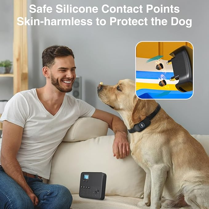 Wireless Dog Fence & Remote Training Collar, Pet Containment System with Adjustable Radius Range 16ft to 393ft, Waterproof & Rechargeable Training Collar Receivers for All Dogs (Black & White)