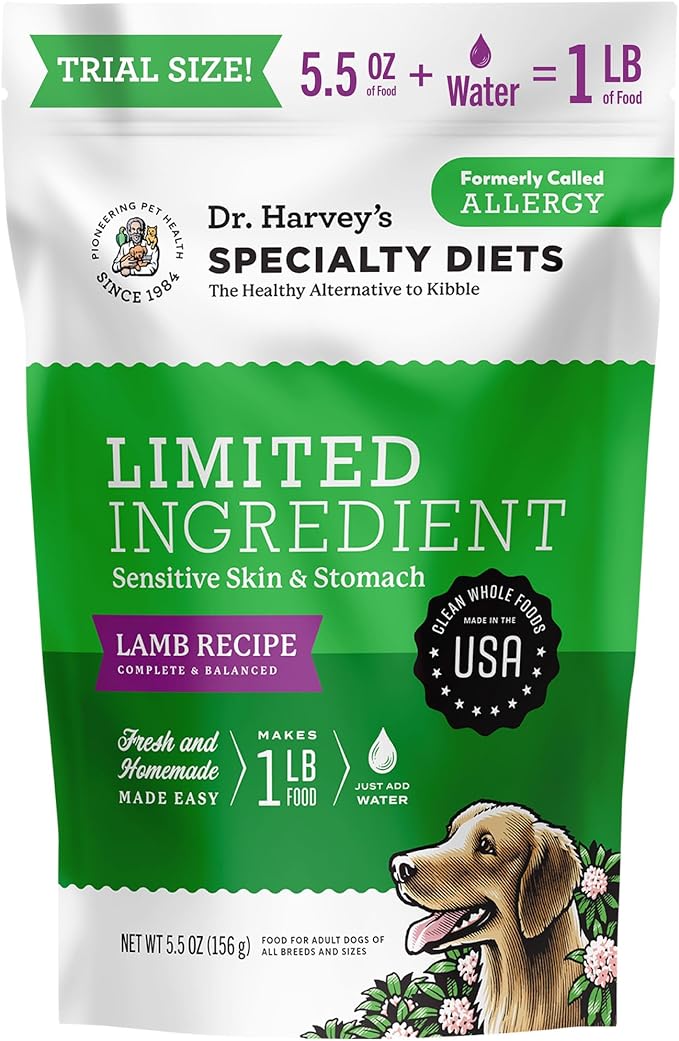 Dr. Harvey's Specialty Diet Limited Ingredient - Human Grade Dog Food for Dogs with Sensitivities - Lamb Recipe (Trial Size, 5.5 oz)