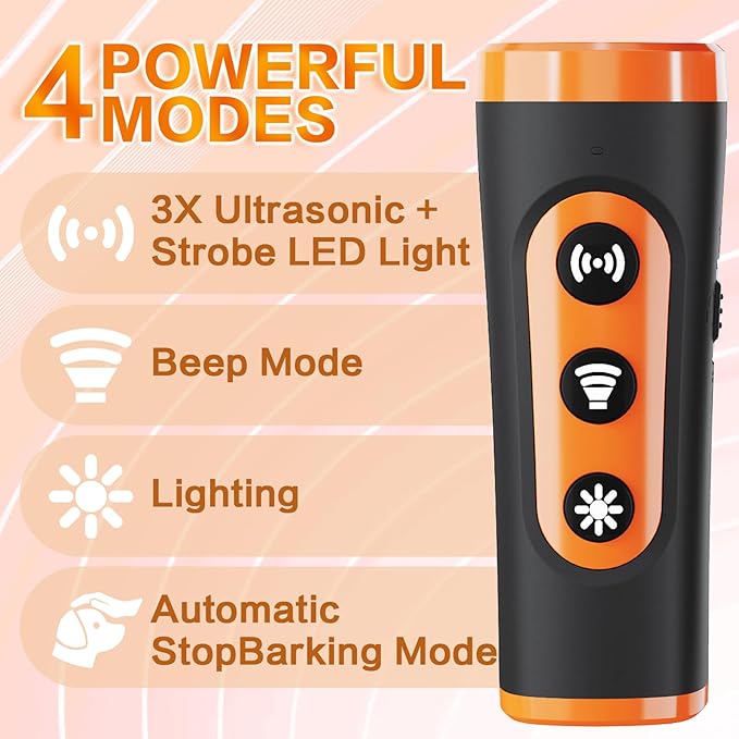 Anti Barking Device for Dogs – Ultrasonic Rechargeable Bark Deterrent with 4 Safe Modes, 50ft Range, Portable and Effective for All Dogs