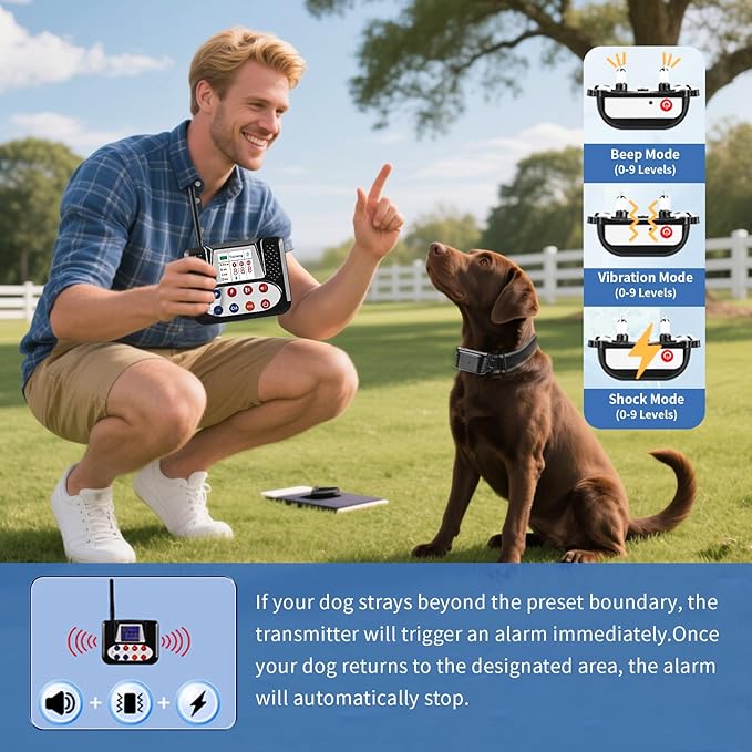 Wireless Dog Fence & Training Collar,Invisible Fence for Dogs with Shock/Vibration Modes,Waterproof & Adjustable Perimeter Dog Collar for Safety and Outdoor,1dog,Dog Boundary Collar System Wireless
