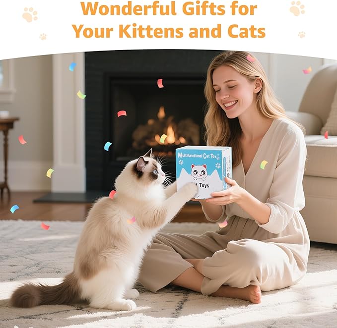 Interactive Cat Toys Rechargeable: Interactive Cats Toy with Chime - Automatic Cat Toys for Indoor Cats, Hide and Seek Toy with Motion, Moving Feather, USB,Blue