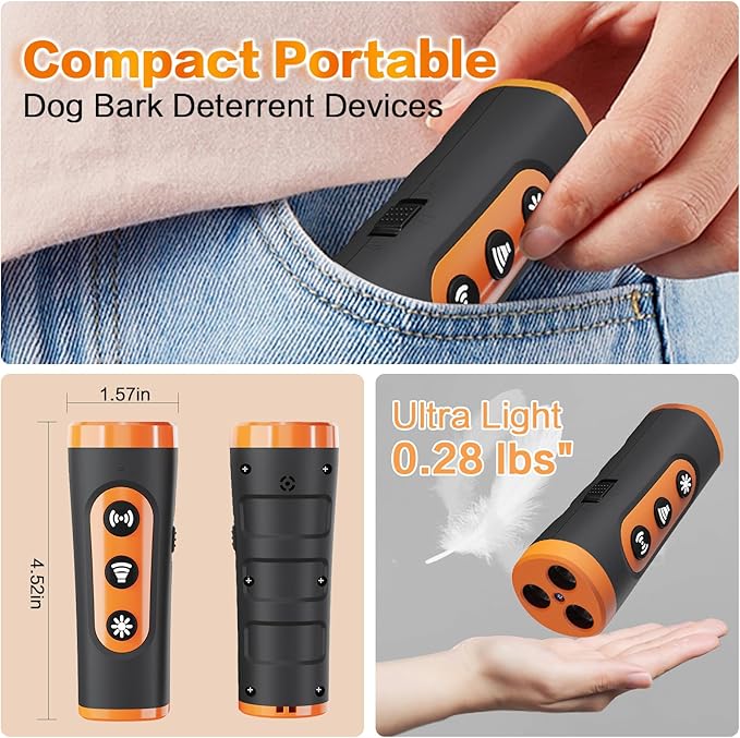 Anti Barking Device for Dogs – Ultrasonic Rechargeable Bark Deterrent with 4 Safe Modes, 50ft Range, Portable and Effective for All Dogs