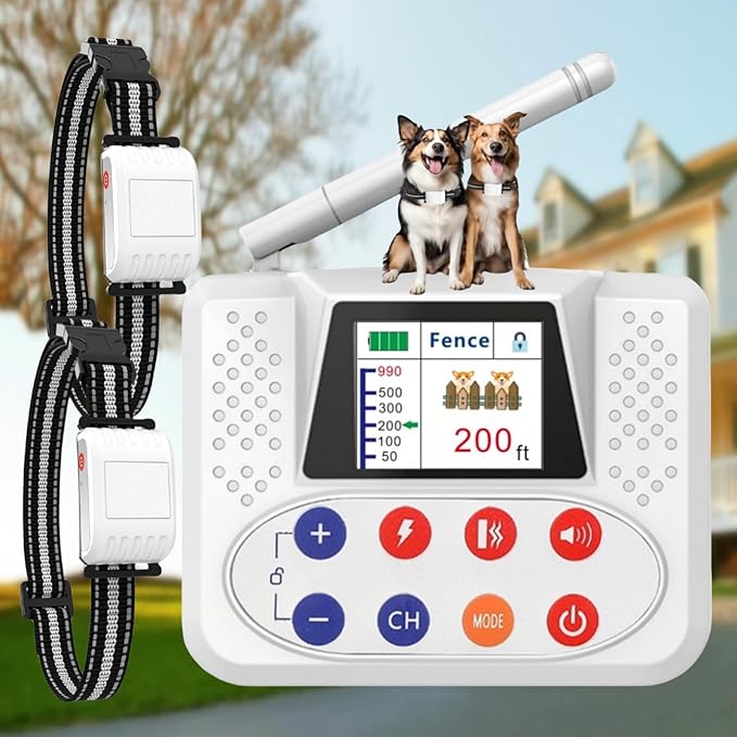 Wireless Dog Fence System, Electric Fence for Dog with Big LCD Screen, Portable Outdoor Pet Wireless Fence with 2.4G Antenna, Waterproof Training Collar, Adjustable for Large Medium Small Dogs