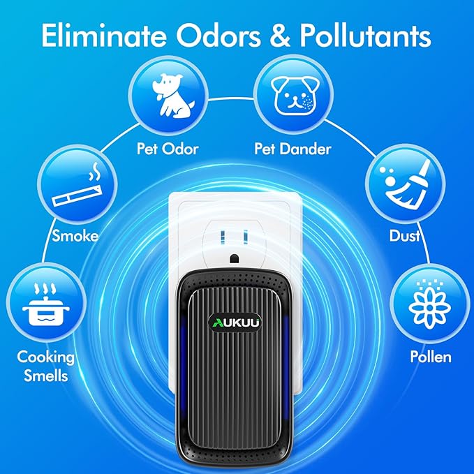 Air Ionizers (4 Pack)- Plug In Negative Ion Air Purifiers - Quiet Air Freshener for Home, Bedroom, Office, Basement - Portable Air Purifier Odor, Smoke, Dust, Pet Smell - Mini Air Cleaner Black