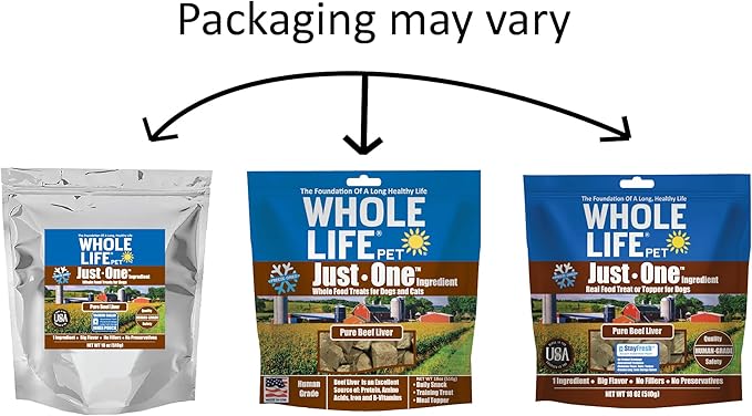 Whole Life Dog Just One Beef Liver Freeze Dried Dog Treats - Human Grade High Protein Food, Healthy Training Snacks, Freeze Dried Food Toppers, USA Made Natural Treats - 18 oz (Pack of 1)